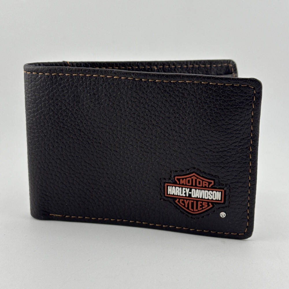 Men's Harley Davidson Black Genuine Leather Wallet Brand New In Gift Box